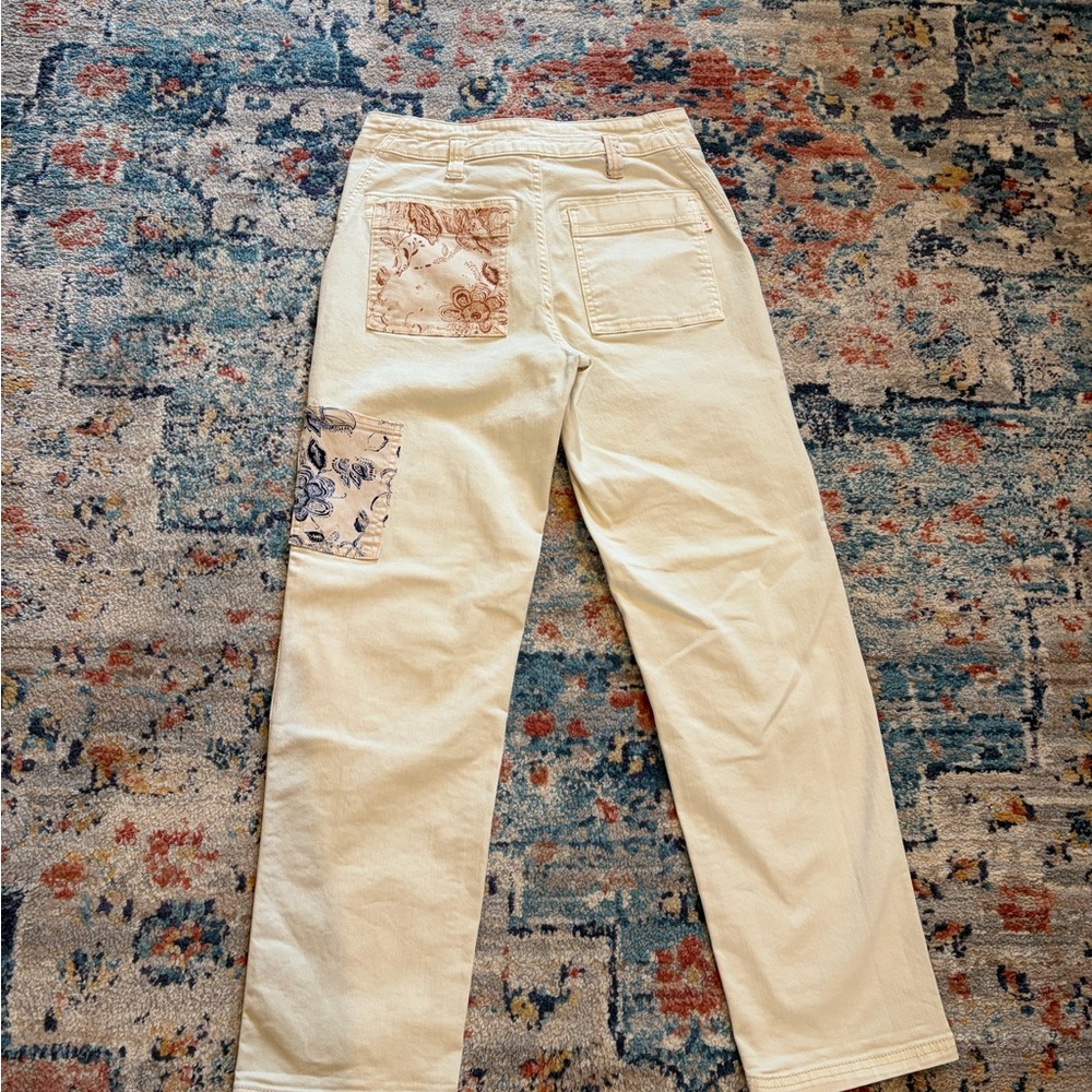 Anthro Pilcro The Wanderer Utility Jean Toile patch Ivory Cargo pants 27 jeans - Picture 9 of 16